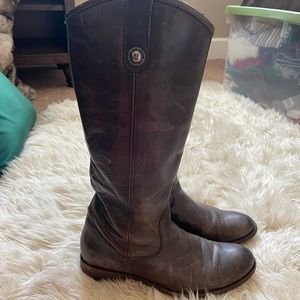 Frye Melissa button tab knee boot dark brown